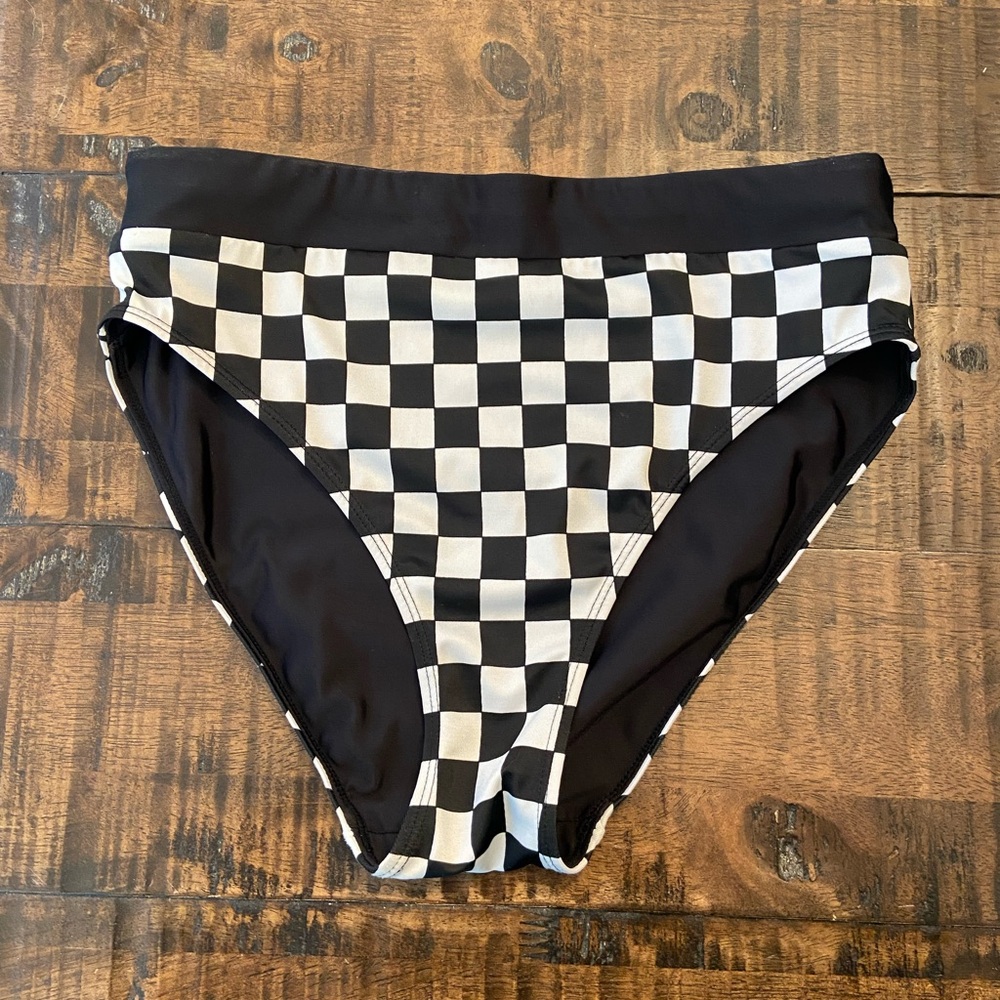 Black & White Checkered High Waist Bikini Bottom JoyLab
